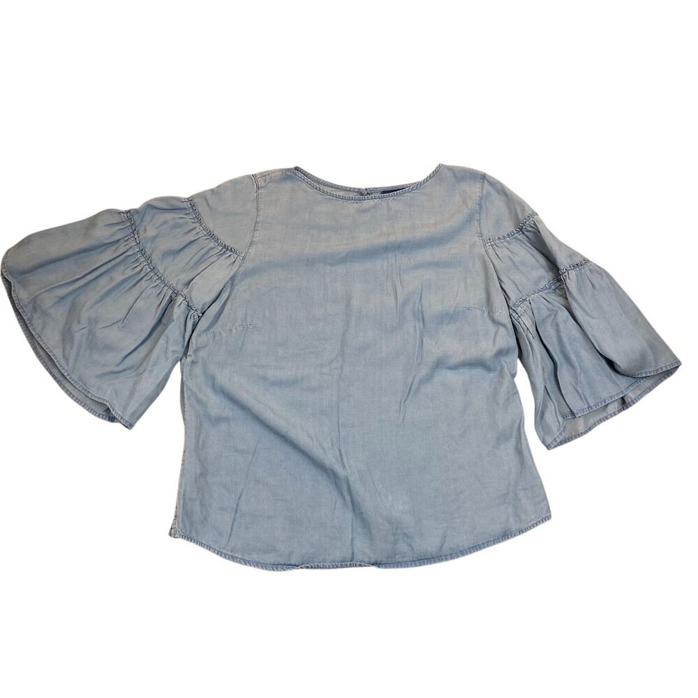 J. Jill Women's Light Blue Bell Sleeve Blouse Size M Flowy Lightweight Top With